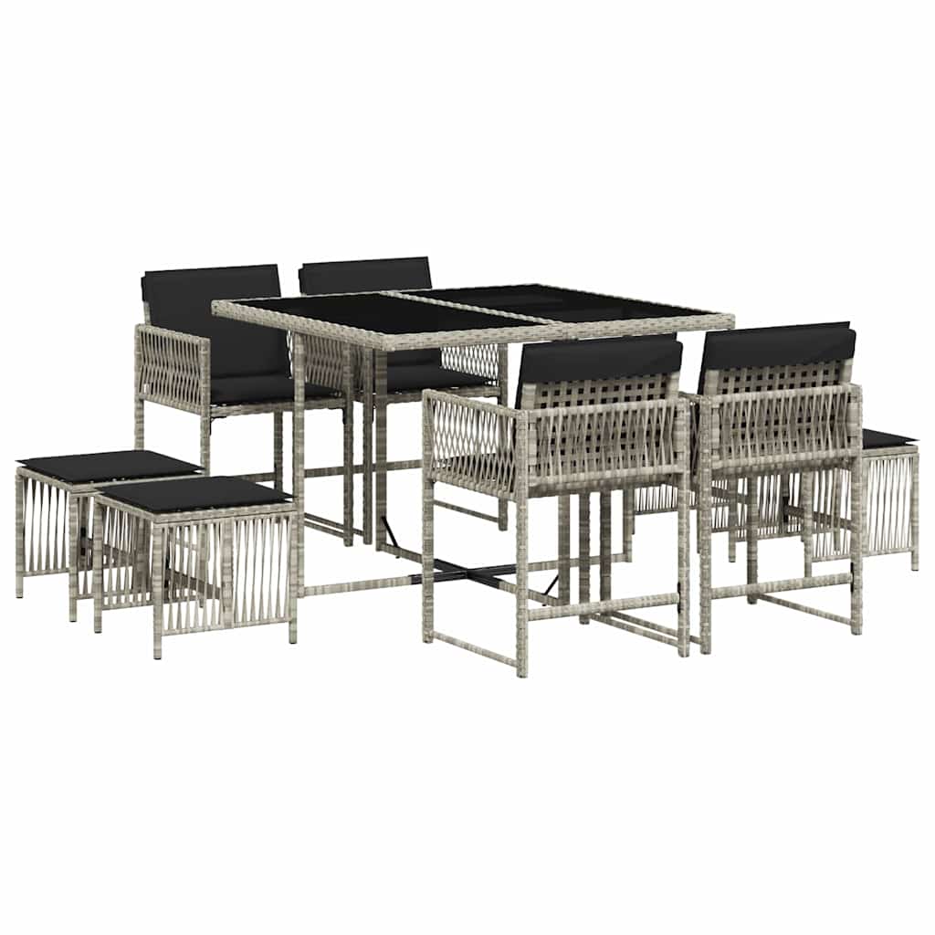 Set Pranzo da Giardino 9pz con Cuscini Grigio Chiaro Polyrattan | homemem39