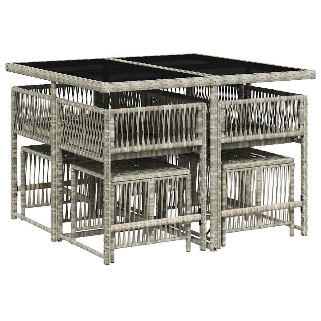 Set Pranzo da Giardino 9pz con Cuscini Grigio Chiaro Polyrattan | homemem39