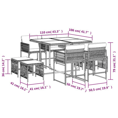 Set Pranzo da Giardino 9pz con Cuscini Grigio Chiaro Polyrattan | homemem39
