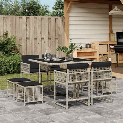 Set Pranzo da Giardino 9pz con Cuscini Grigio Chiaro Polyrattan | homemem39