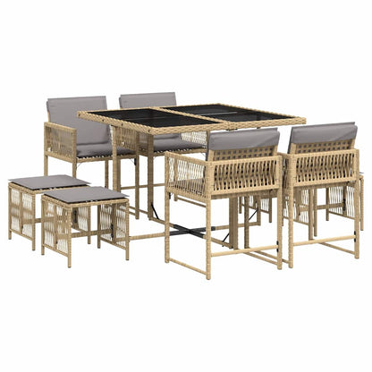 Set Pranzo da Giardino 9 pz con Cuscini Beige Misto Polyrattan | homemem39