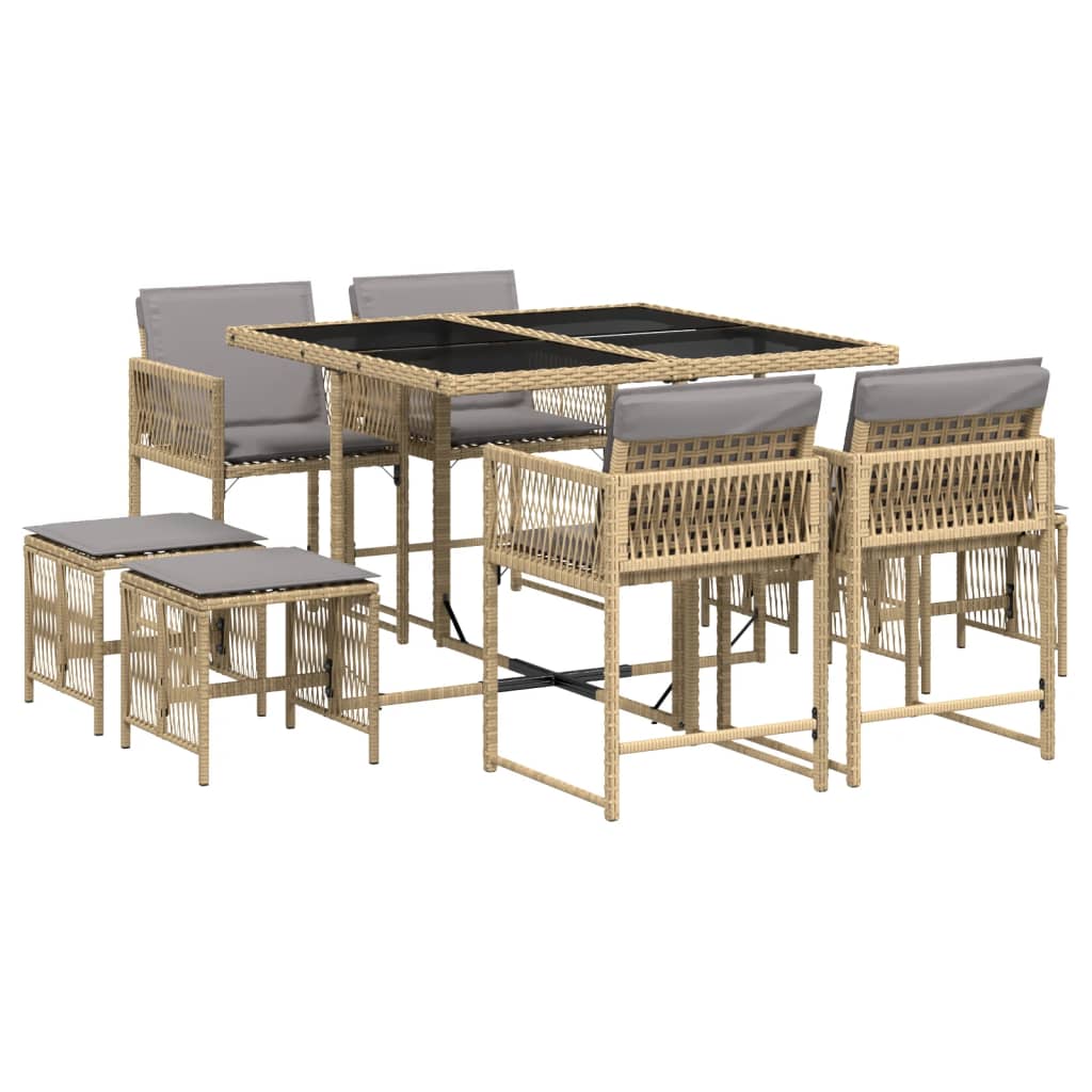 Set Pranzo da Giardino 9 pz con Cuscini Beige Misto Polyrattan - homemem39