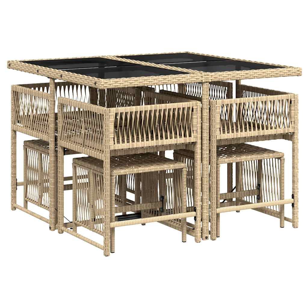 Set Pranzo da Giardino 9 pz con Cuscini Beige Misto Polyrattan | homemem39