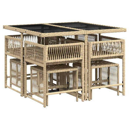 Set Pranzo da Giardino 9 pz con Cuscini Beige Misto Polyrattan | homemem39
