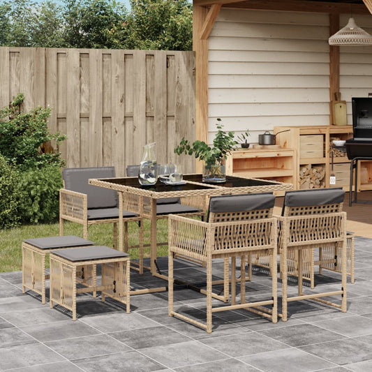 Set Pranzo da Giardino 9 pz con Cuscini Beige Misto Polyrattan - homemem39
