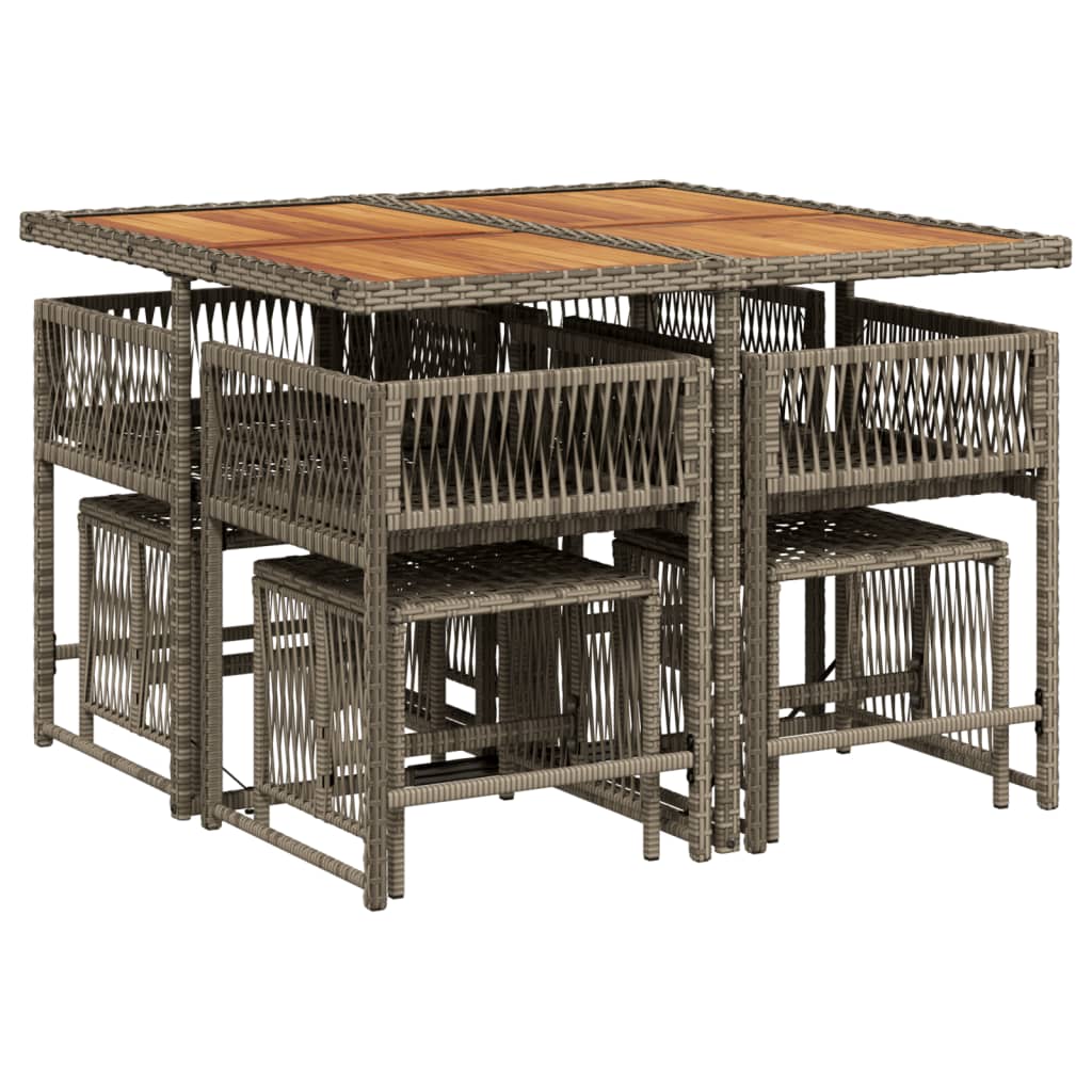 Set da Pranzo da Giardino 9 pz con Cuscini in Polyrattan Grigio