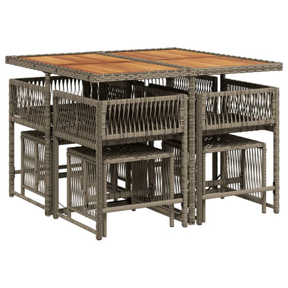 Set da Pranzo da Giardino 9 pz con Cuscini in Polyrattan Grigio