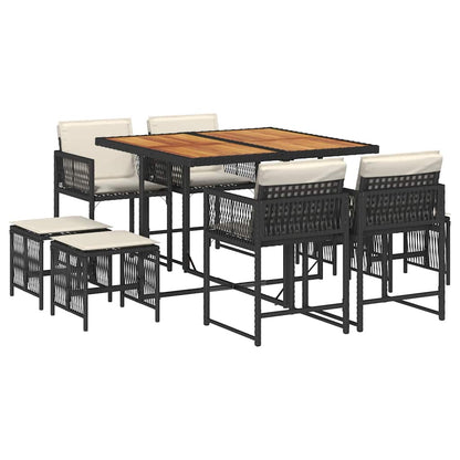 Set da Pranzo da Giardino 9 pz con Cuscini Nero in Polyrattan | homemem39