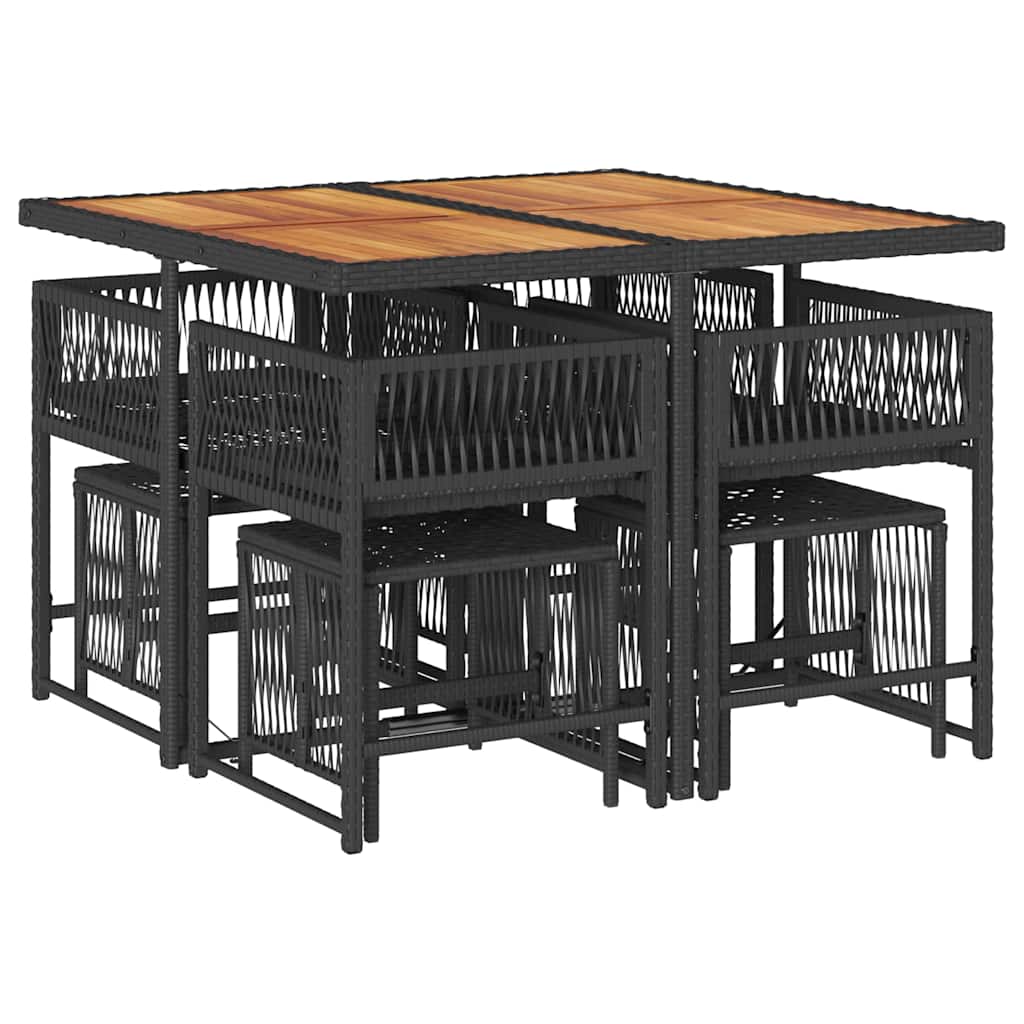 Set da Pranzo da Giardino 9 pz con Cuscini Nero in Polyrattan | homemem39