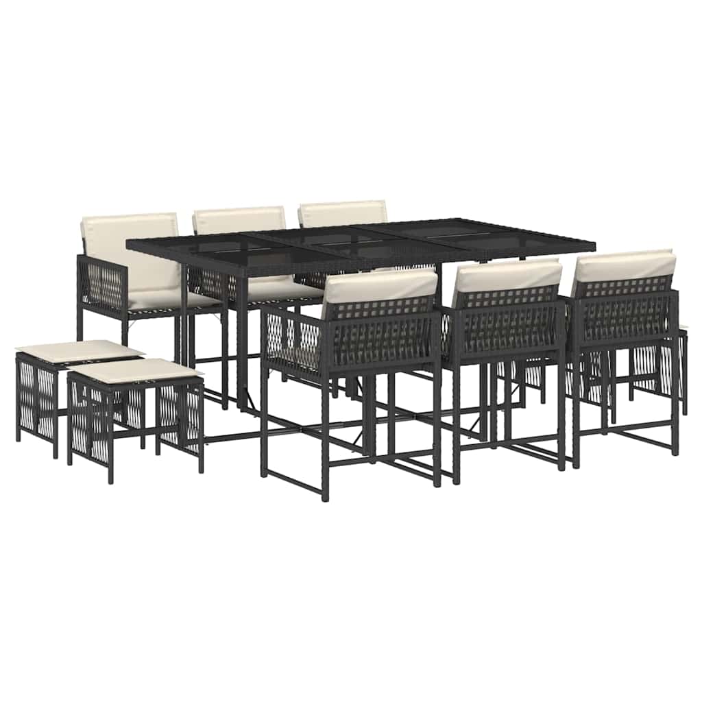 Set da Pranzo da Giardino 11 pz con Cuscini in Polyrattan Nero | homemem39