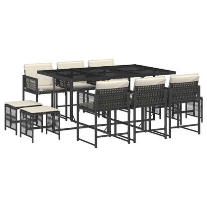Set da Pranzo da Giardino 11 pz con Cuscini in Polyrattan Nero | homemem39