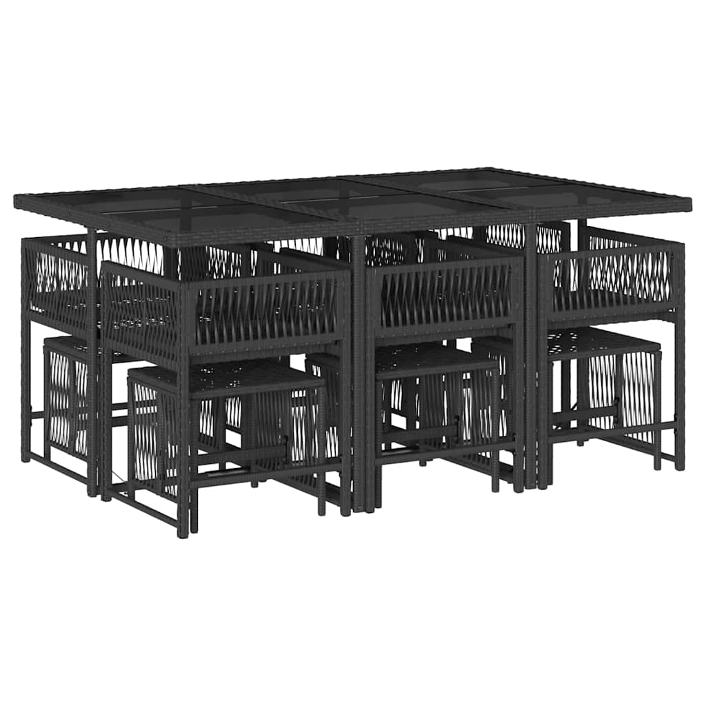 Set da Pranzo da Giardino 11 pz con Cuscini in Polyrattan Nero | homemem39