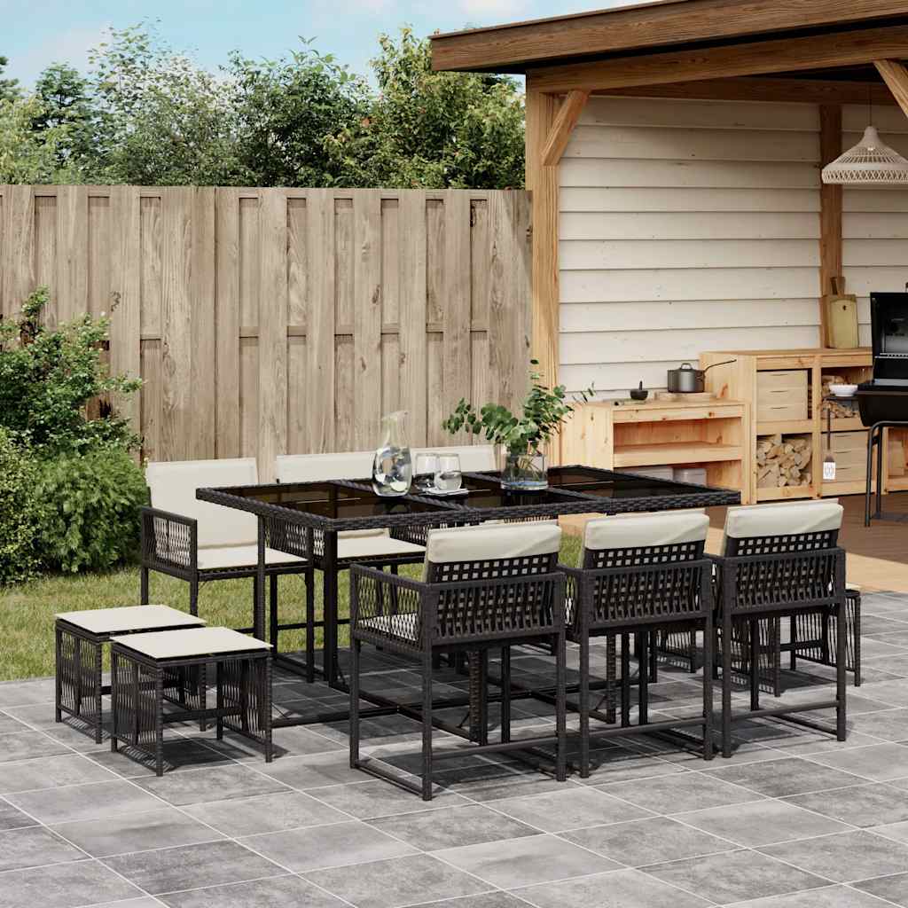 Set da Pranzo da Giardino 11 pz con Cuscini in Polyrattan Nero | homemem39
