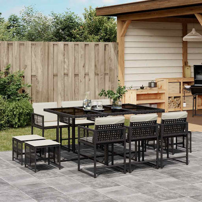 Set da Pranzo da Giardino 11 pz con Cuscini in Polyrattan Nero | homemem39