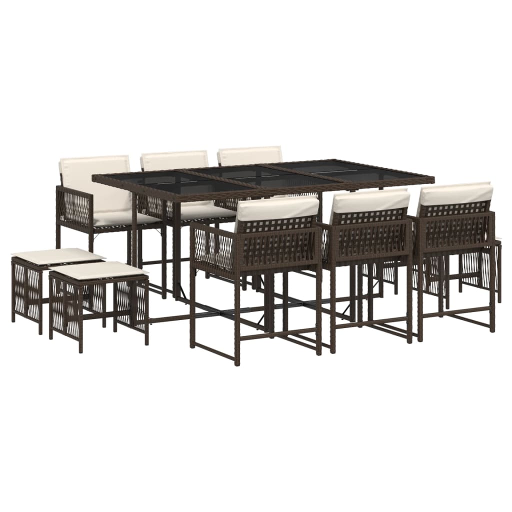 Set da Pranzo da Giardino 11 pz con Cuscini Polyrattan Marrone - homemem39