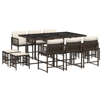 Set da Pranzo da Giardino 11 pz con Cuscini Polyrattan Marrone - homemem39