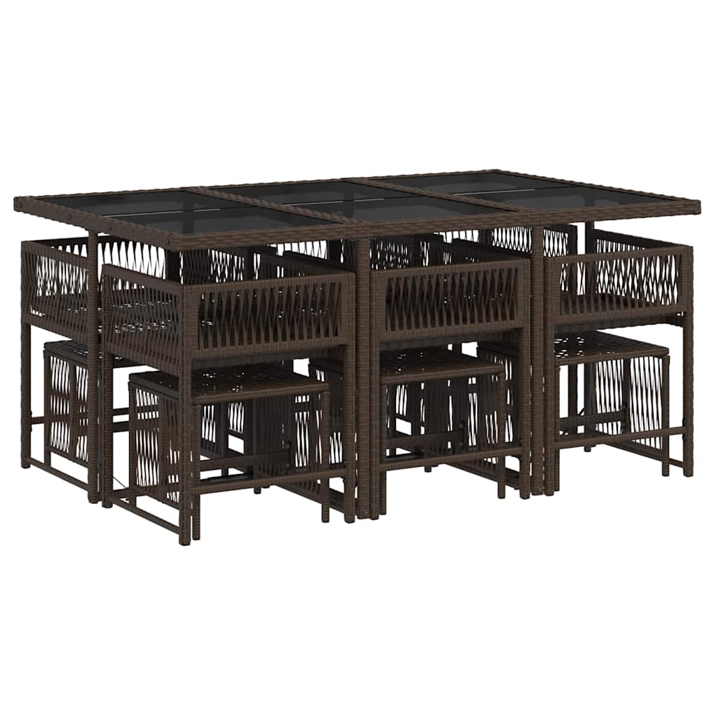 Set da Pranzo da Giardino 11 pz con Cuscini Polyrattan Marrone | homemem39