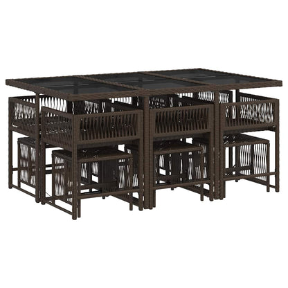 Set da Pranzo da Giardino 11 pz con Cuscini Polyrattan Marrone | homemem39