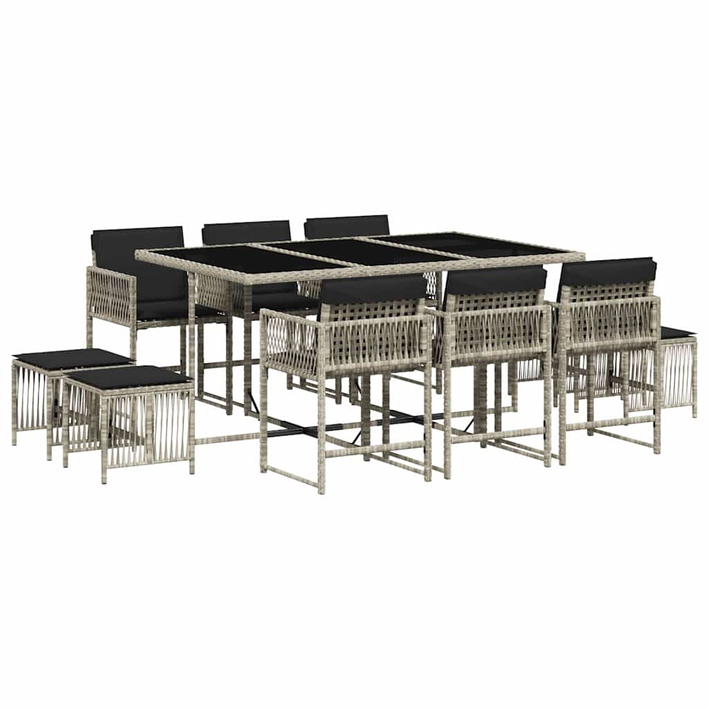 Set Pranzo Giardino 11pz con Cuscini Grigio Chiaro Polyrattan | homemem39
