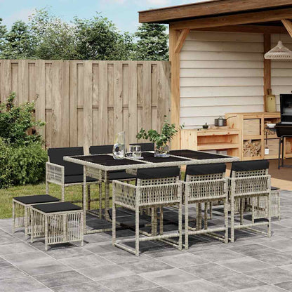 Set Pranzo Giardino 11pz con Cuscini Grigio Chiaro Polyrattan | homemem39
