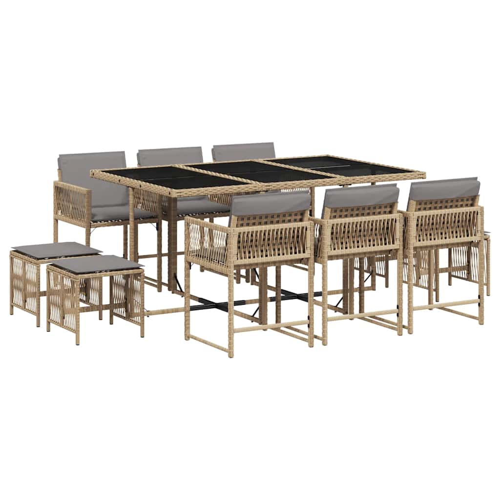 Set Pranzo da Giardino 11 pz con Cuscini Beige Misto Polyrattan | homemem39