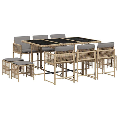 Set Pranzo da Giardino 11 pz con Cuscini Beige Misto Polyrattan | homemem39