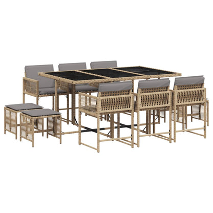 Set Pranzo da Giardino 11 pz con Cuscini Beige Misto Polyrattan - homemem39
