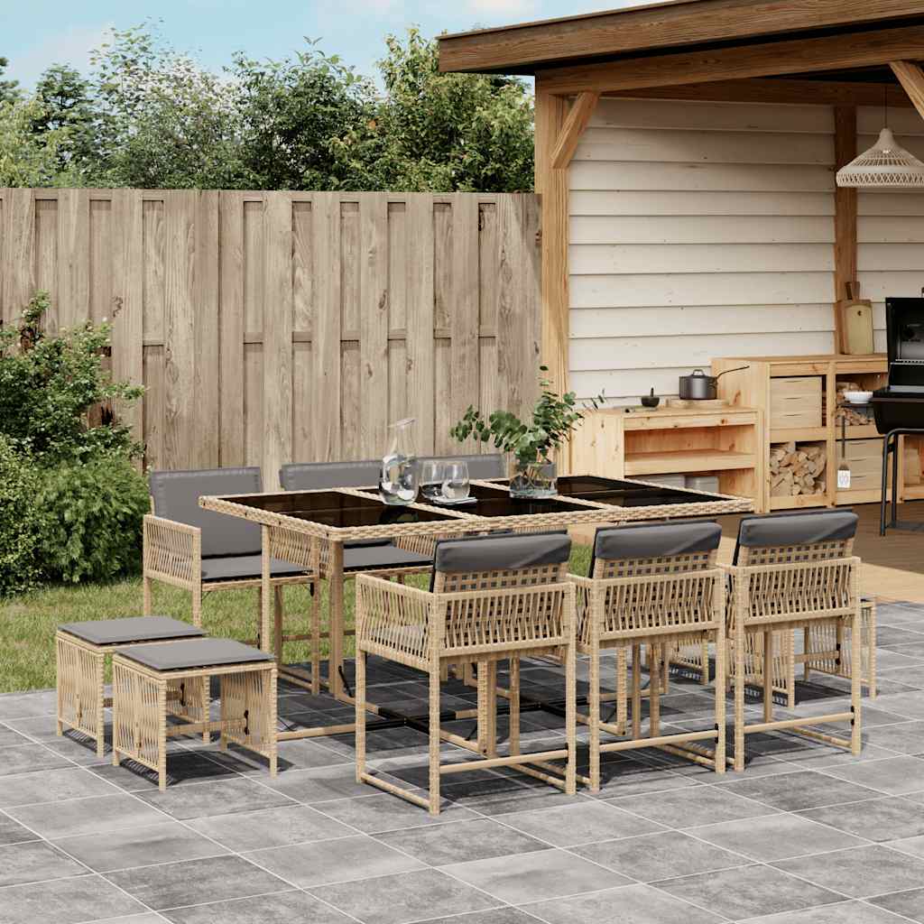Set Pranzo da Giardino 11 pz con Cuscini Beige Misto Polyrattan | homemem39