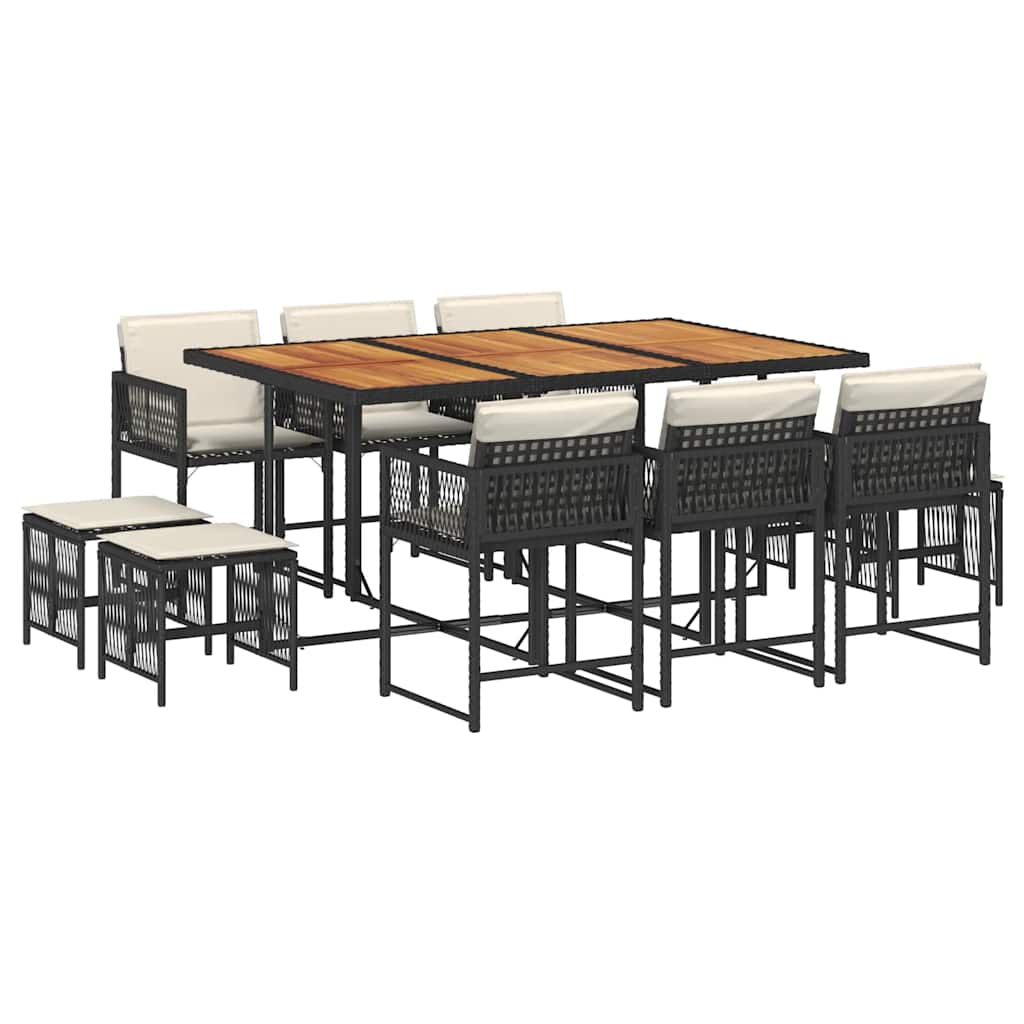 Set da Pranzo da Giardino 11 pz con Cuscini in Polyrattan Nero | homemem39