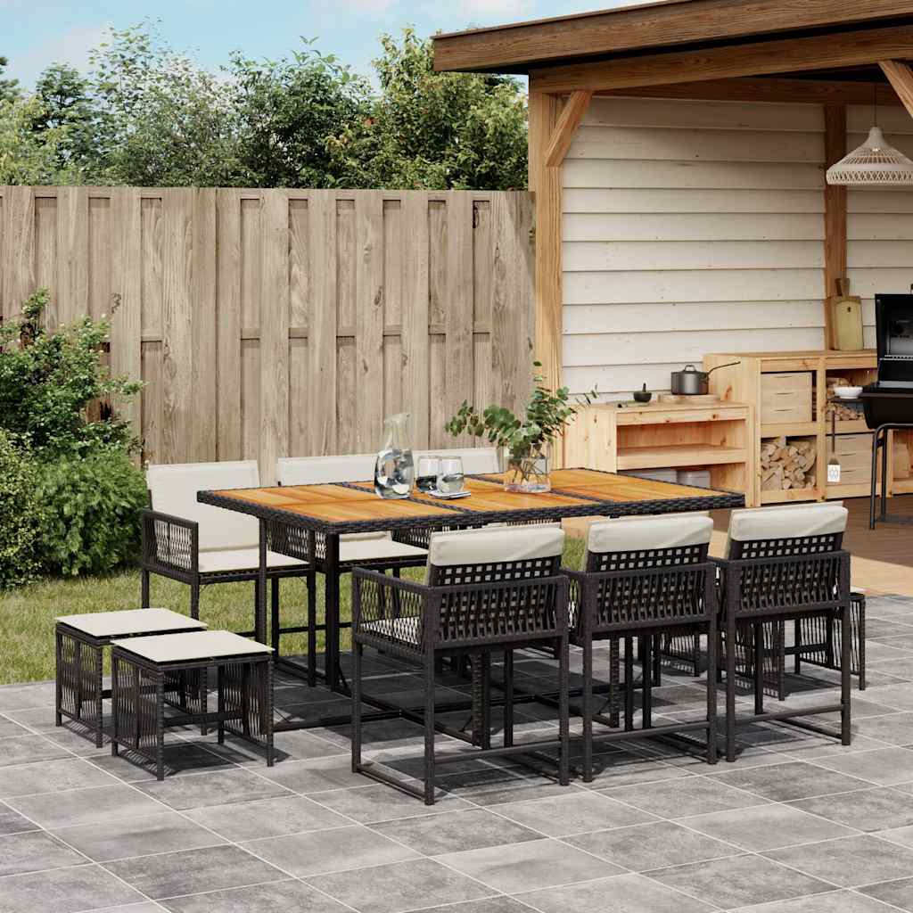 Set da Pranzo da Giardino 11 pz con Cuscini in Polyrattan Nero | homemem39