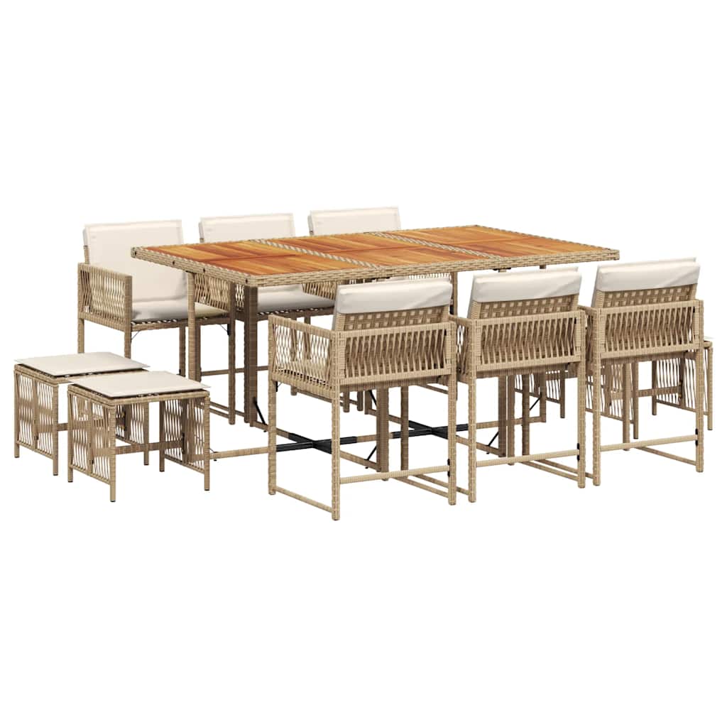 Set da Pranzo da Giardino 11 pz con Cuscini Beige in Polyrattan | homemem39