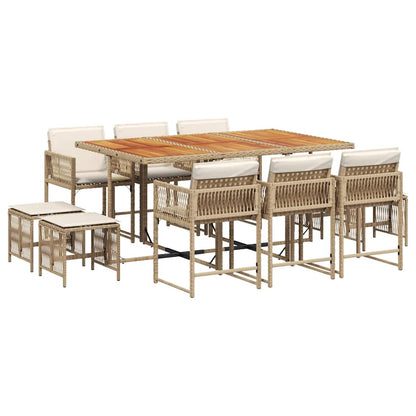 Set da Pranzo da Giardino 11 pz con Cuscini Beige in Polyrattan | homemem39