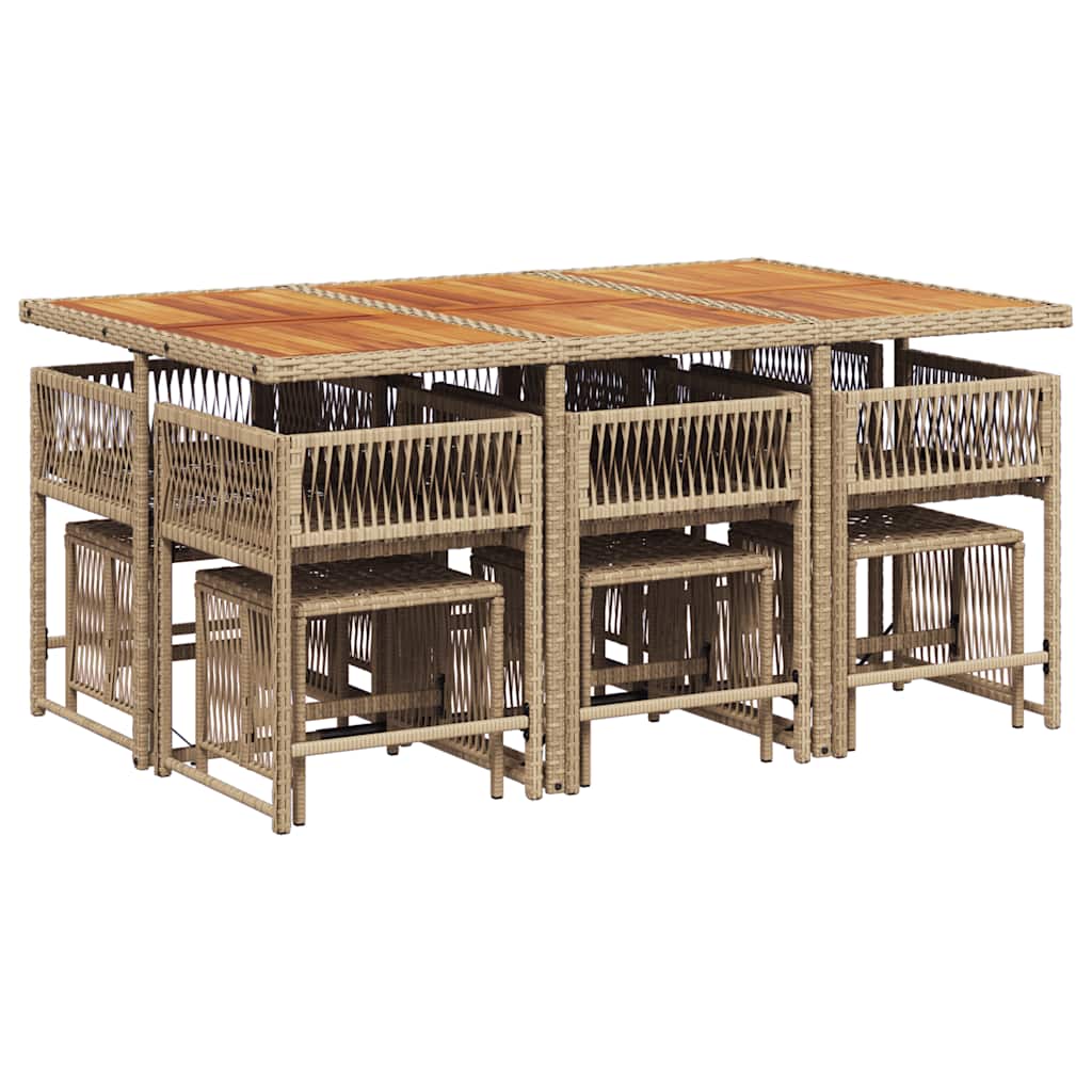Set da Pranzo da Giardino 11 pz con Cuscini Beige in Polyrattan | homemem39