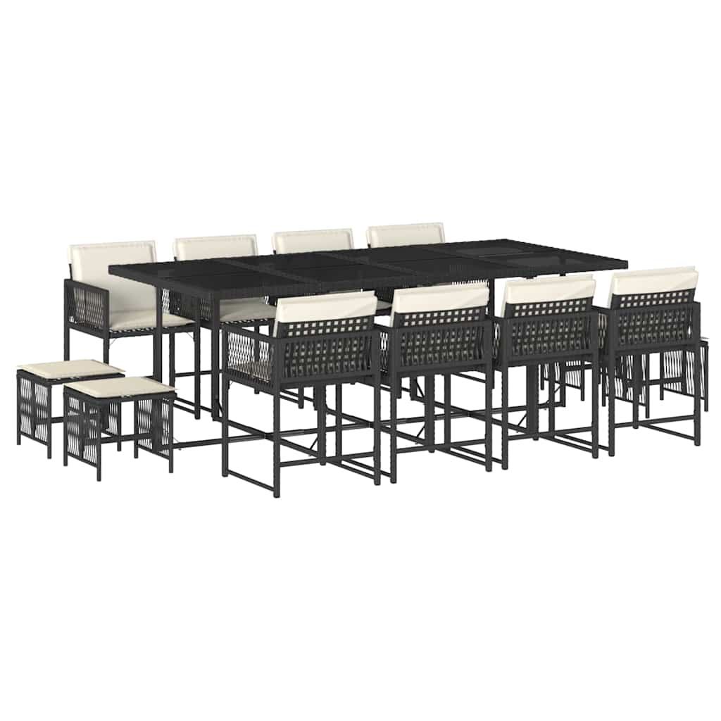 Set da Pranzo da Giardino 13pz con Cuscini Nero in Polyrattan | homemem39