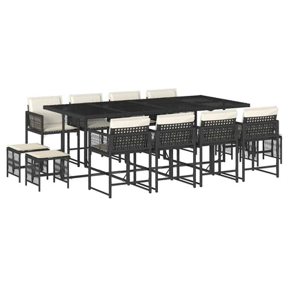 Set da Pranzo da Giardino 13pz con Cuscini Nero in Polyrattan - homemem39