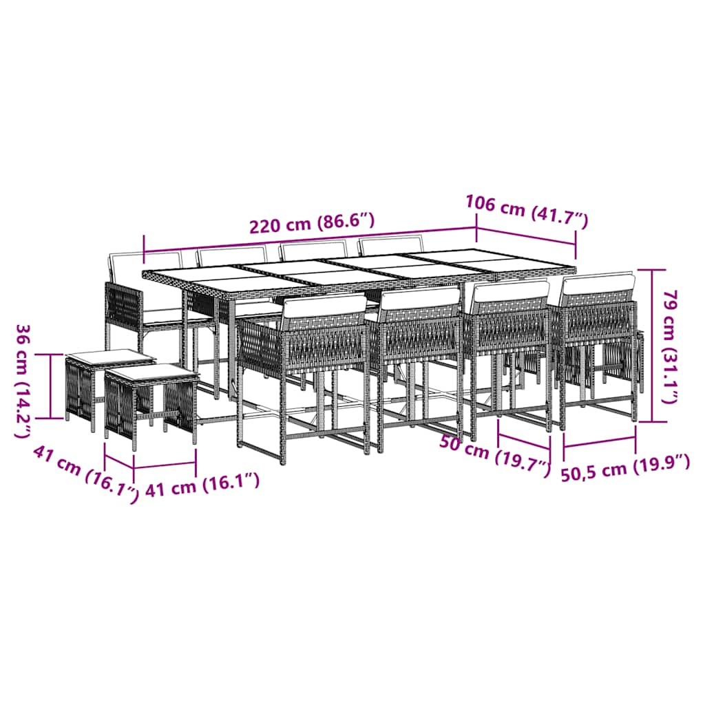 Set da Pranzo da Giardino 13pz con Cuscini Nero in Polyrattan | homemem39