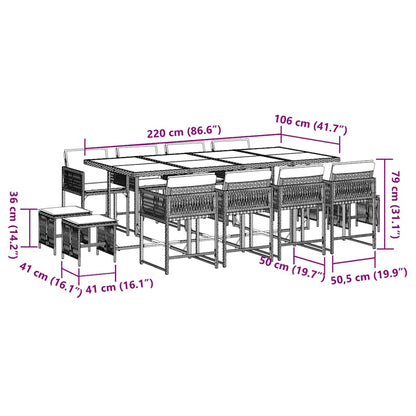 Set da Pranzo da Giardino 13pz con Cuscini Nero in Polyrattan | homemem39