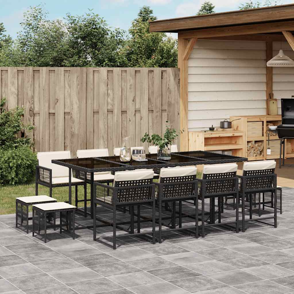 Set da Pranzo da Giardino 13pz con Cuscini Nero in Polyrattan - homemem39