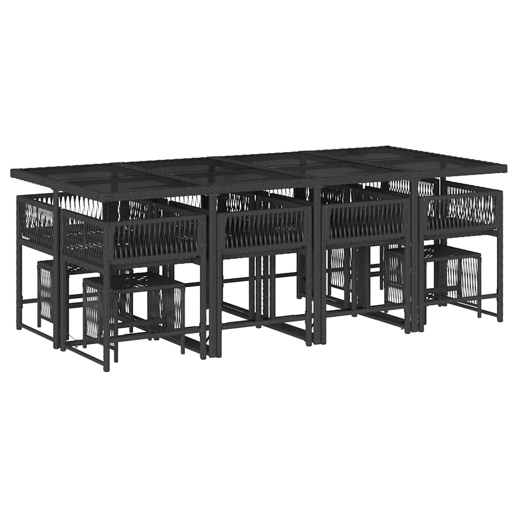 Set da Pranzo da Giardino 13pz con Cuscini Nero in Polyrattan | homemem39