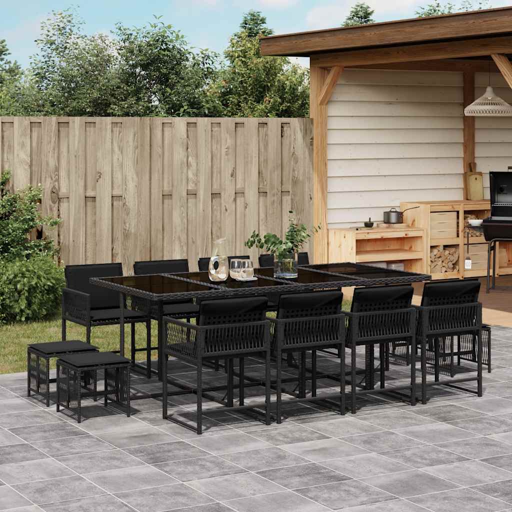 Set da Pranzo da Giardino 13pz con Cuscini Nero in Polyrattan | homemem39