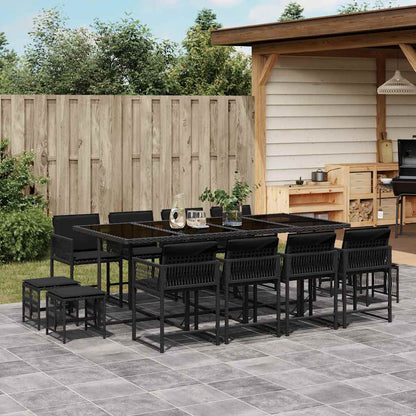 Set da Pranzo da Giardino 13pz con Cuscini Nero in Polyrattan | homemem39