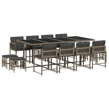 Set da Pranzo da Giardino 13pz con Cuscini Grigio in Polyrattan | homemem39