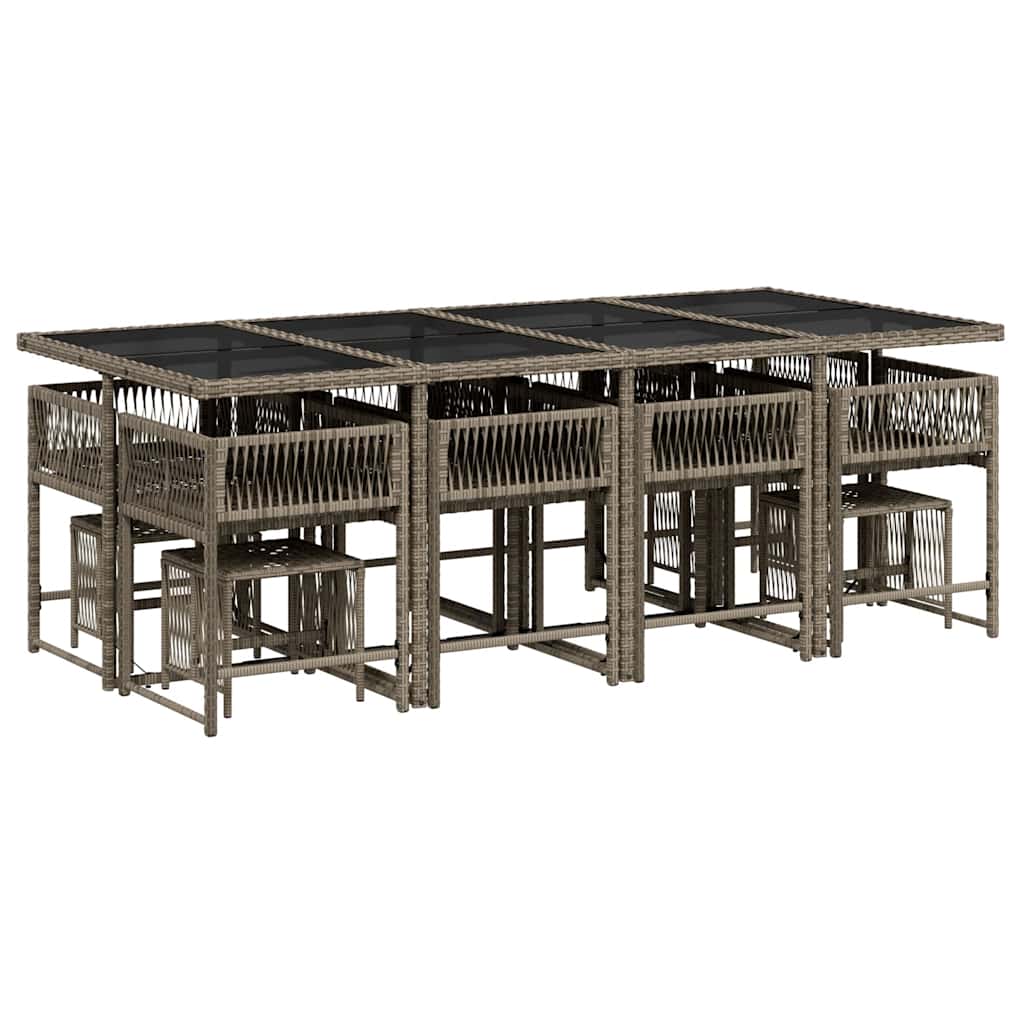 Set da Pranzo da Giardino 13pz con Cuscini Grigio in Polyrattan | homemem39