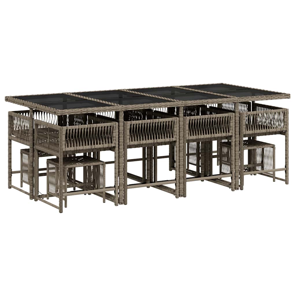 Set da Pranzo da Giardino 13pz con Cuscini Grigio in Polyrattan - homemem39