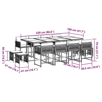 Set da Pranzo da Giardino 13pz con Cuscini Grigio in Polyrattan | homemem39