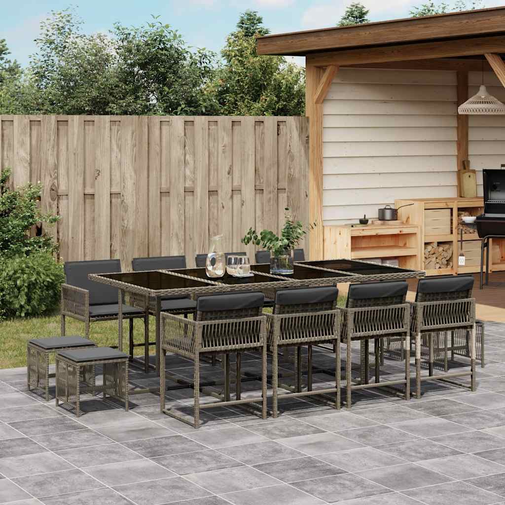 Set da Pranzo da Giardino 13pz con Cuscini Grigio in Polyrattan | homemem39