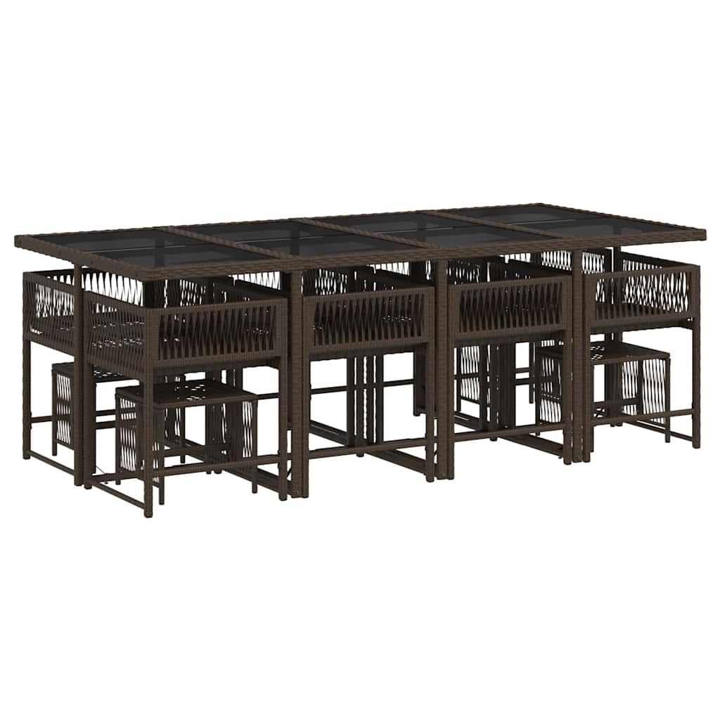 Set da Pranzo da Giardino 13pz con Cuscini Marrone Polyrattan | homemem39