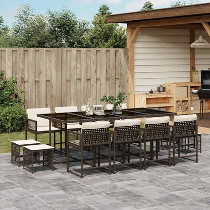 Set da Pranzo da Giardino 13pz con Cuscini Marrone Polyrattan