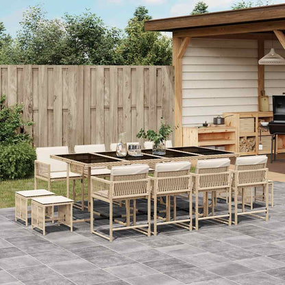 Set da Pranzo da Giardino 13 pz con Cuscini Beige in Polyrattan - homemem39