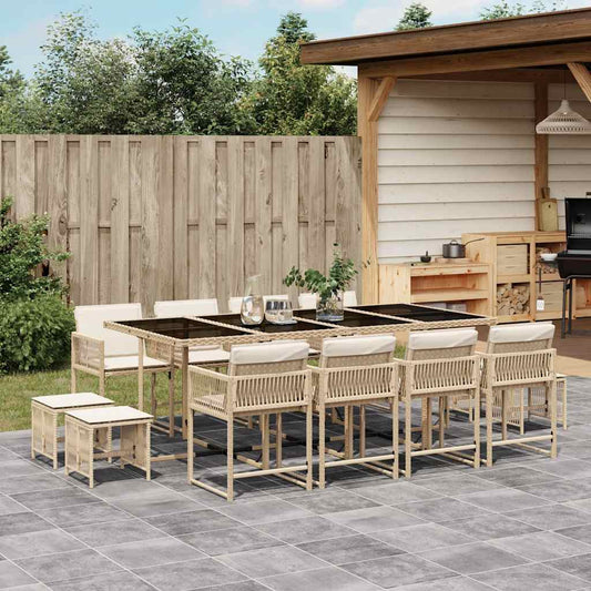 Set da Pranzo da Giardino 13 pz con Cuscini Beige in Polyrattan - homemem39